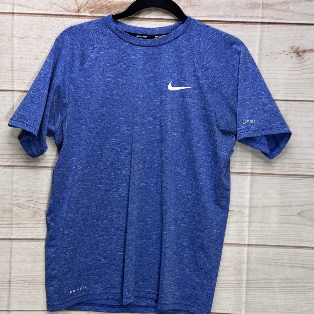 Nike Swim Mens Dri-FIT UPF 40+ Rash Guard Blue Heather NESSA589 Size Small
